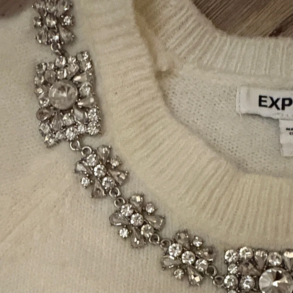 Express Cream Sweater with Embellished Neckline - Picture 5 of 9
